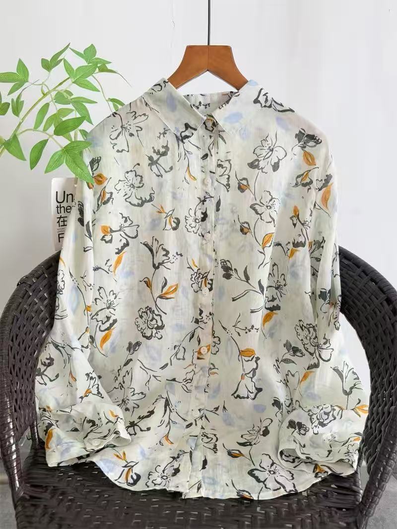 Summer Clothing For Japan - เสื้อผ้าวินเทจปี 2026 เสื้อเชิ้ตผ้ารามี 100% สำหรับผู้หญิง ฤดูใบไม้ผลิ