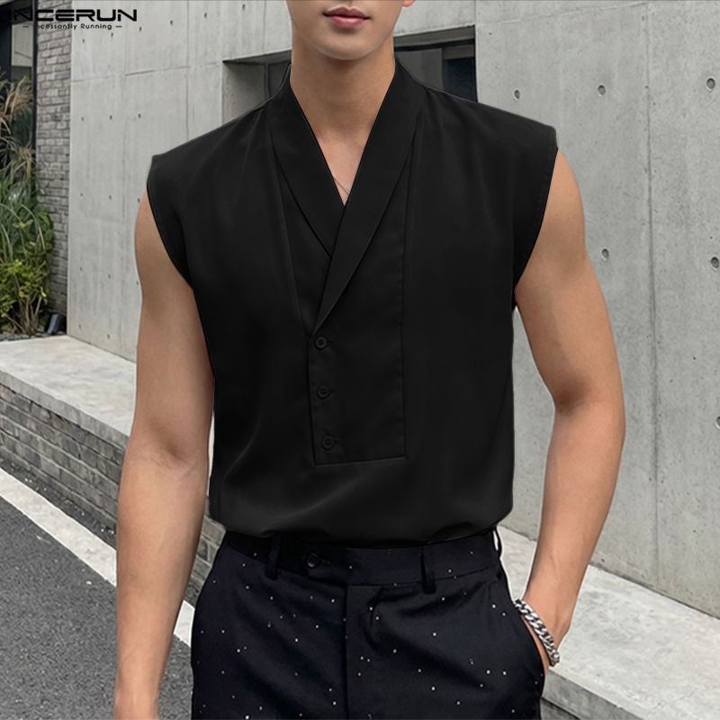 Summer Clothing Colors 2026 - INCERUN เสื้อกล้ามผู้ชายสีทึบแขนกุดฤดูร้อนชายเสื้อกั๊กสตรีทแวร์หลวม 2026 แฟชั่นลำลองเสื้อผ้าผู้ชาย S-5XL
