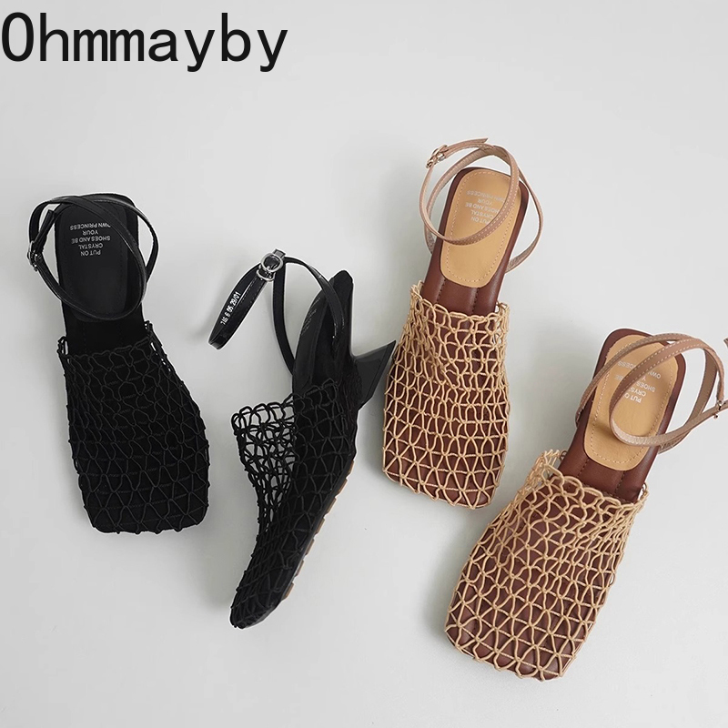 Summer Clothing Office - รองเท้าส้นสูงแบบเปิดส้น ดีไซน์หรูหรา สำหรับผู้หญิง สไตล์เรียบง่าย เหมาะสำหรับงานปาร์ตี้ รองเท้าส้นสูงหัวเหลี่ยมสำหรับฤดูร้อน