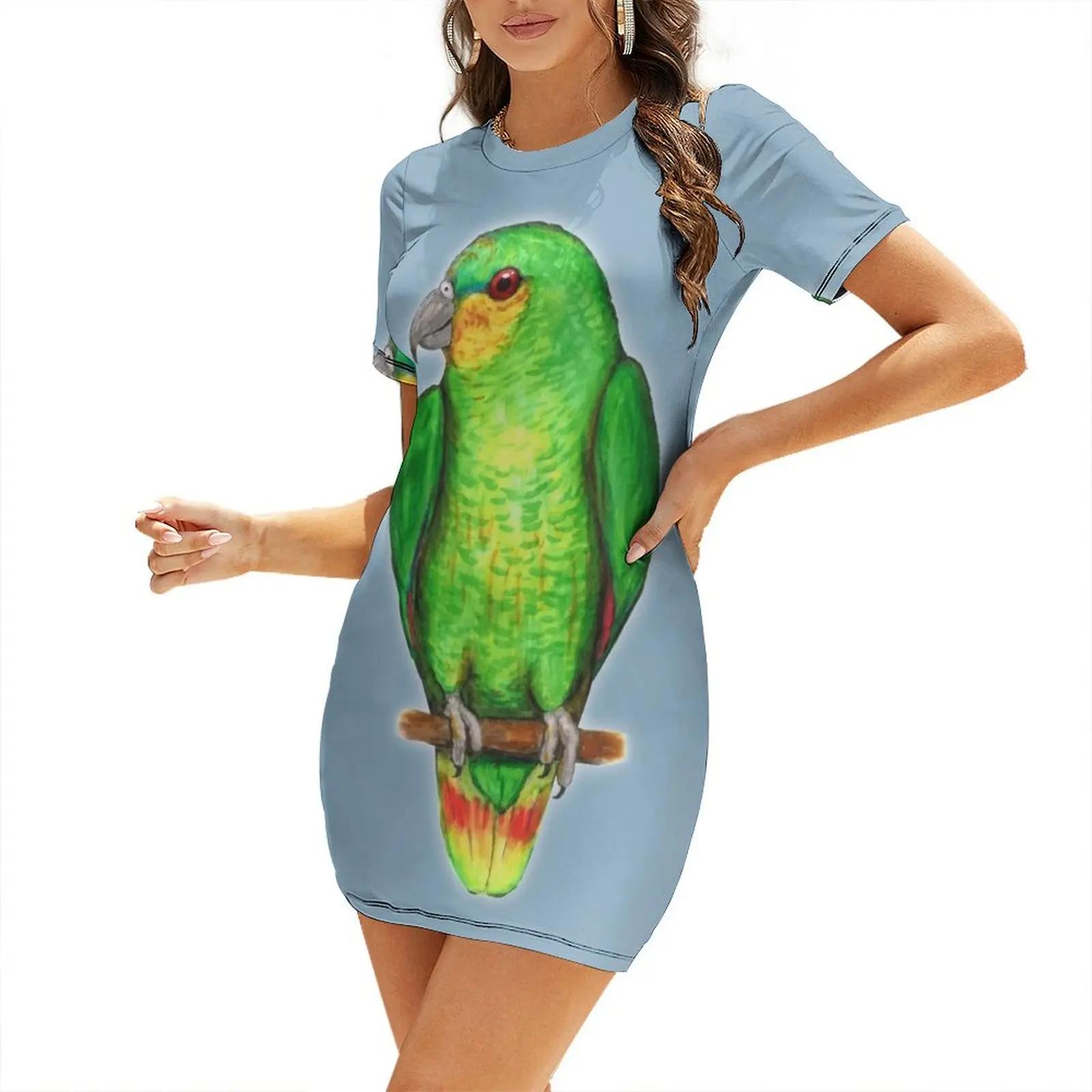 Summer Clothing Amazon - ชุดเดรสแขนสั้นลายนกแก้วอเมซอนสีส้ม เสื้อผ้าผู้หญิง ชุดเดรสแขนยาว เสื้อผ้าฤดูร้อน ชุดเดรสวันเกิด