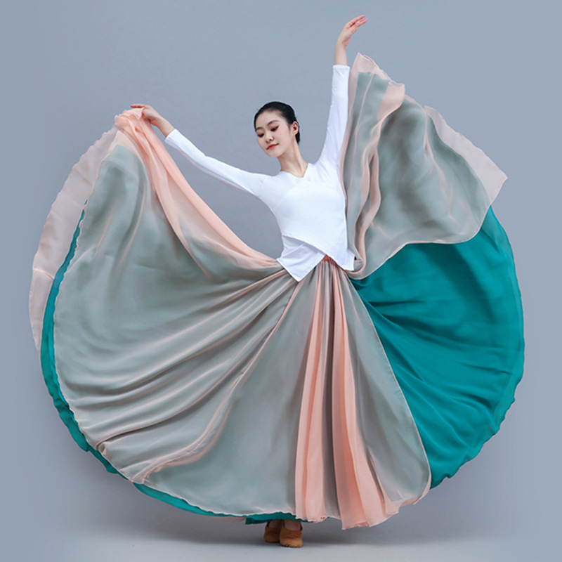 Summer Clothing Colors 2026 - กระโปรงยาวผ้าชีฟองทรงใหญ่แบบคลาสสิกสำหรับผู้หญิง ปี 2026 กระโปรงสองชั้นสองสี ใส่ได้สองด้าน กระโปรงผ้าทูล