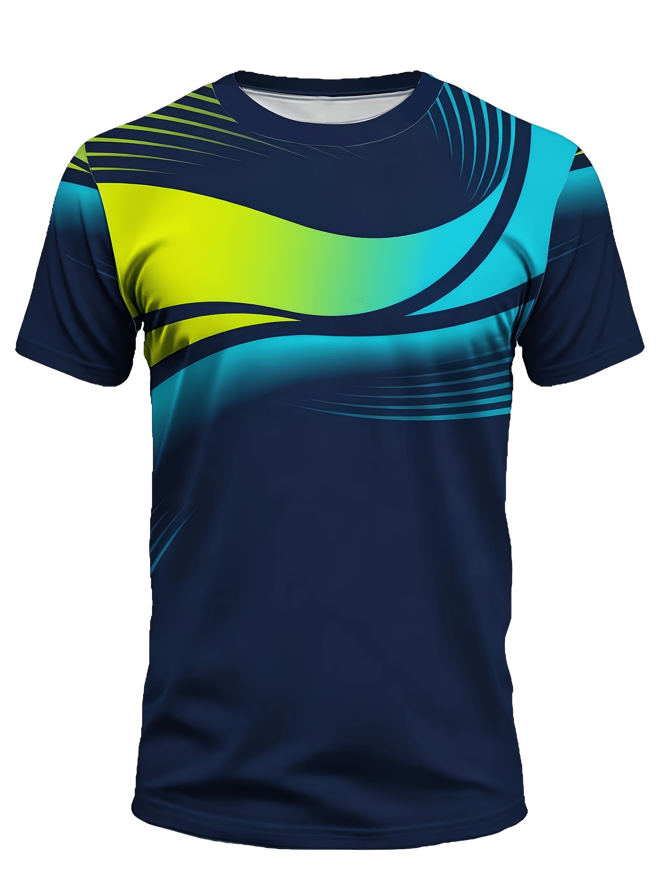 Tie Front Shirt - เสื้อกีฬาผู้ชาย แห้งเร็ว ยืดหยุ่นสูง ลายเส้นโค้งไล่เฉดสี แขนสั้น สำหรับออกกำลังกาย