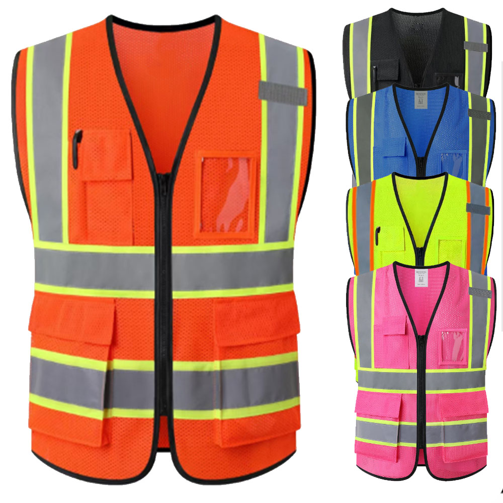 Summer Hi Vis Clothing - ฤดูร้อนเสื้อกั๊กตาข่าย unisex พร้อมกระเป๋าและซิปเสื้อผ้าก่อสร้างถนนวิศวกรบํารุงรักษาเครื่องบินเสื้อกั๊กหลายกระเป๋า