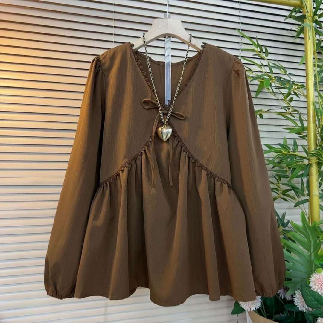 Summer Clothing Office - เสื้อผ้าสตรีขนาดบวก ฤดูใบไม้ผลิฤดูใบไม้ร่วง 2026 รายการใหม่ไขมันมิลลิเมตรแขนยาว V-neck ลดน้ำหนักและด้านบนที่มีสไตล์เพื่อครอบคลุมท้อง