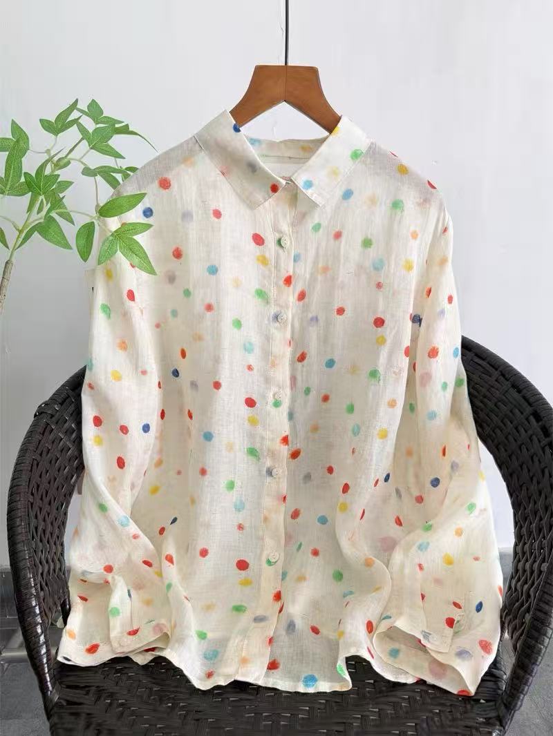 Summer Clothing For Japan - เสื้อผ้าผู้หญิงฤดูร้อนแฟชั่นญี่ปุ่น 100% ผ้ารามีลายจุดเสื้อแขนยาวเสื้อผู้หญิงเสื้อฤดูร้อน