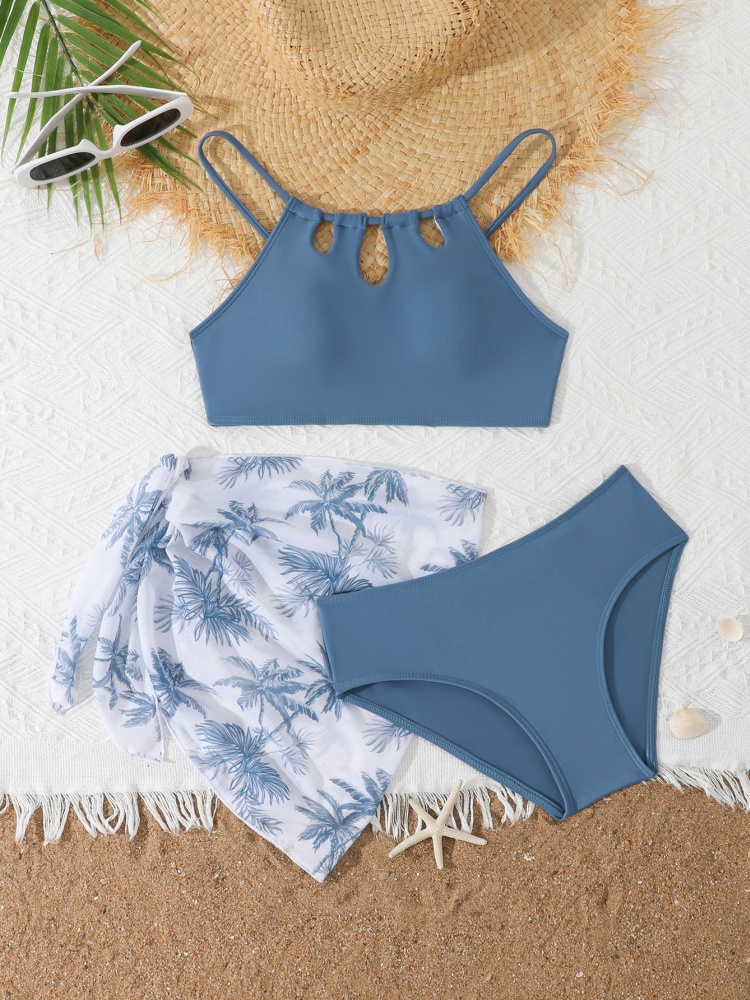 Swim Cover Up Mesh - ชุดว่ายน้ำเด็กผู้หญิงแบบบิกินี่ 2026 รุ่นใหม่ ชุดบิกินี่แบบสายเดี่ยวสีพื้น ชุดว่ายน้ำเด็กสำหรับฤดูร้อน ผ้าตาข่าย