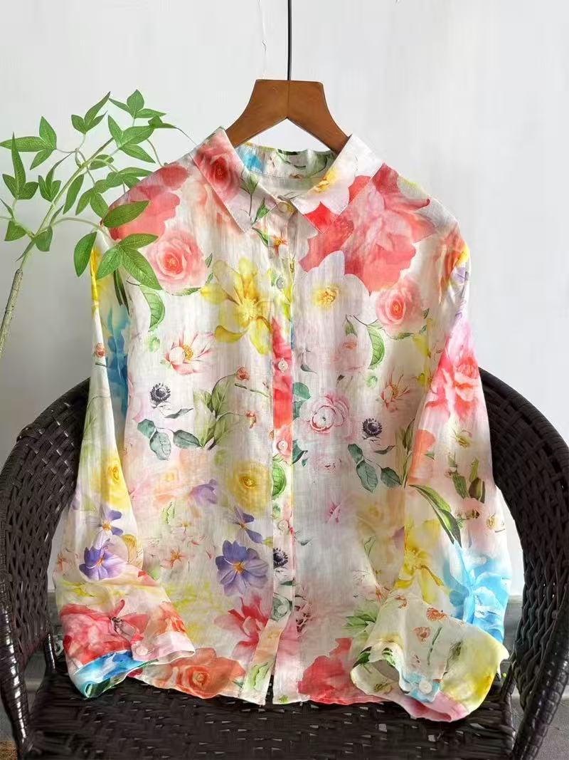 Summer Clothing For Japan - เสื้อผ้าวินเทจปี 2026 เสื้อเชิ้ตและเสื้อเบลาส์ผ้าลินินรามี 100% สำหรับผู้หญิง ฤดูใบไม้ผลิ