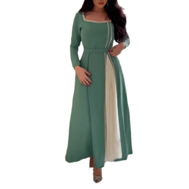 Summer Clothing Amazon - ชุดเดรสผู้หญิงสไตล์ตะวันออกกลาง ตัดต่อผ้าแบบอเมซอน ดีไซน์หรูหรา สำหรับฤดูใบไม้ร่วง รุ่นใหม่จากดูไบ สีสันเข้ากัน