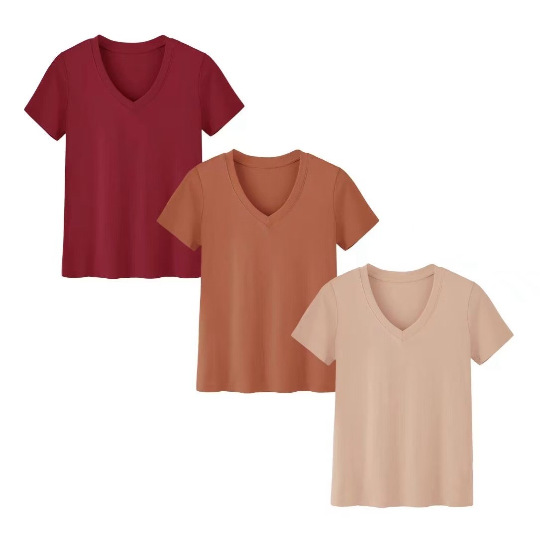 Summer Clothing Amazon - เสื้อยืดแขนสั้นทรงหลวมแบบสามชิ้น ชุดเซ็ตเสื้อยืดสีพื้นสำหรับผู้หญิง คอลเลคชั่นใหม่ประจำฤดูร้อนปี 2025 จาก Amazon