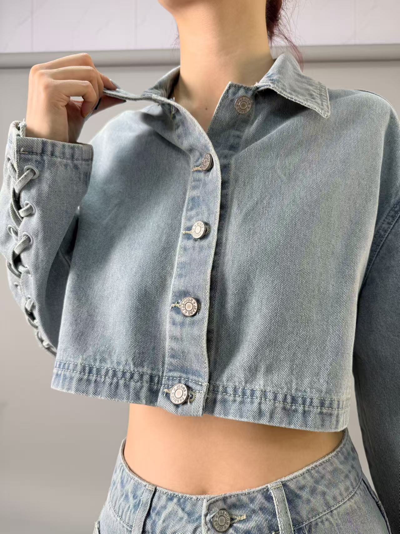 Summer Clothing Office - 2025 เกาหลีสไตล์ญี่ปุ่นหลายองค์ประกอบการออกแบบเสื้อผ้าคุณภาพสูงจาก Dongdaemun เกาหลี DENIM JACKET