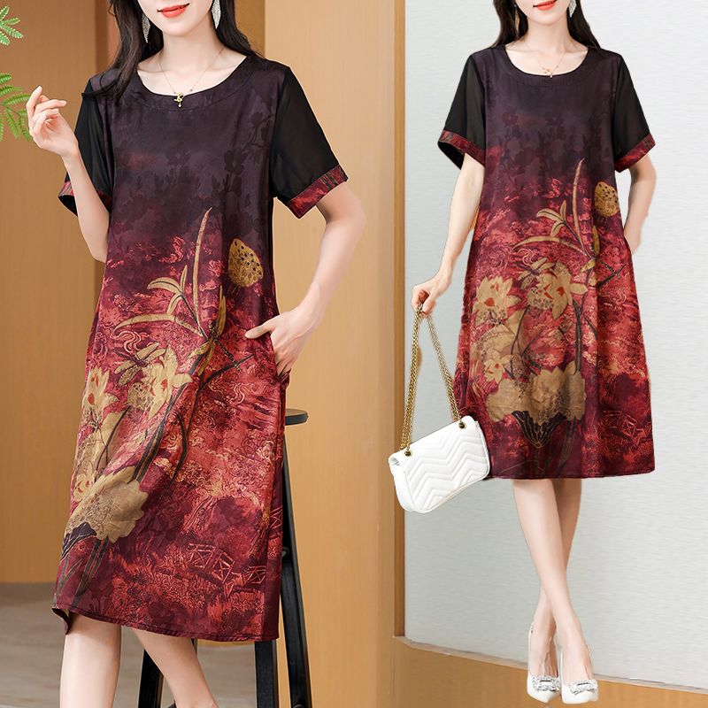 Summer Clothing Over 60 - เดรสพิมพ์ลายความยาวปานกลาง สไตล์คุณแม่ ฤดูร้อน 2026 เสื้อผ้าไซส์ใหญ่สำหรับผู้หญิงวัยกลางคนและผู้สูงอายุ แฟชั่นทันสมัย