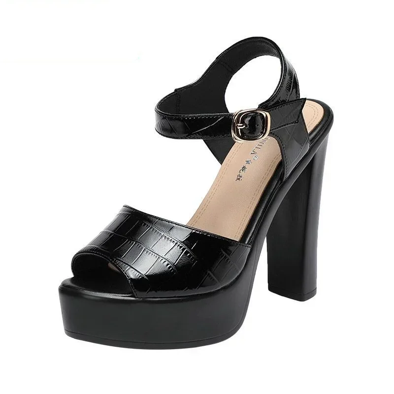 Summer Clothing Office - 10 ซม.13 ซม.แฟชั่นรองเท้าแตะหนังแท้ Chunky Platform รองเท้าฤดูร้อน