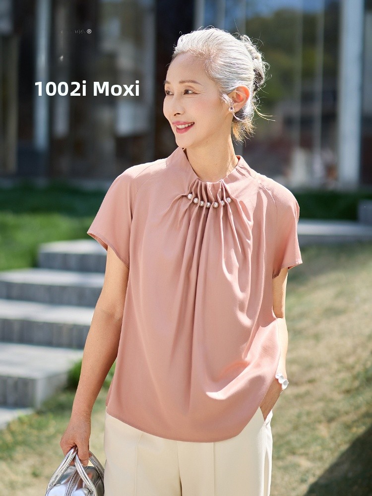 Summer Clothing Over 50 - เสื้อยืดแขนสั้นบางเบา Muzhi สำหรับคุณแม่วัยกลางคน เสื้อผ้าฤดูร้อน เสื้อเบาสำหรับผู้หญิงอายุ 50