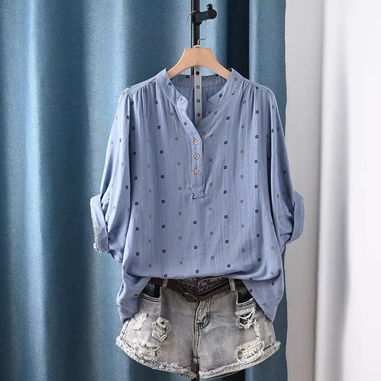 Summer Clothing For Japan - เสื้อผู้หญิงปี 2026 เสื้อผ้าฝ้ายลายจุดสไตล์ญี่ปุ่น เสื้อเชิ้ตและเสื้อเบลาส์สำหรับฤดูร้อน แขน 3/4