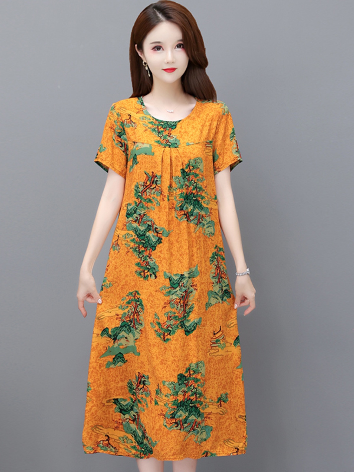 Summer Clothing Over 60 - เดรสยาวไซส์ใหญ่สำหรับฤดูร้อน ลายดอกไม้ ปกปิดหน้าท้อง ช่วยให้ดูผอมลง สไตล์คุณแม่ เสื้อผ้าผู้หญิง