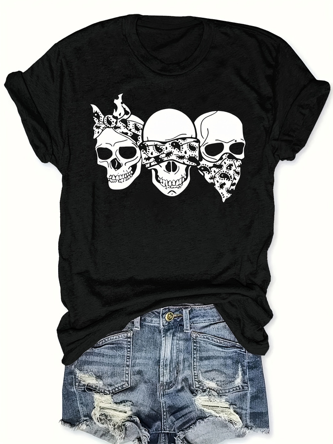 Summer Clothing Trends For Women 2026 - เสื้อยืดลายการ์ตูนกะโหลกแฮปปี้ ทรงหลวม คอกลม แขนสั้น เสื้อแฟชั่นสำหรับผู้หญิง สไตล์สตรีทแวร์อินเทรนด์สำหรับแฟชั่น
