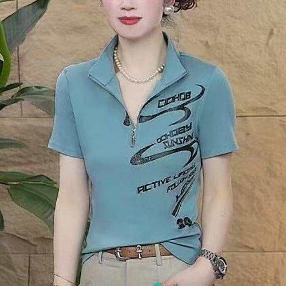Summer Clothing Over 60 - เสื้อยืดแฟชั่นฤดูร้อน 2026 ทรงเข้ารูป แขนสั้น คอตั้ง เสื้อผ้าลดน้ำหนัก
