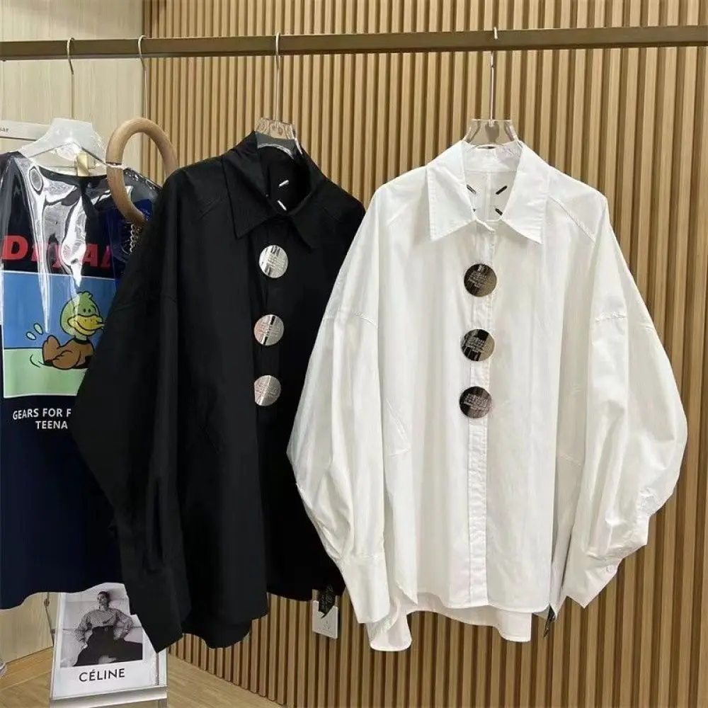 Summer Clothing Office - เสื้อโปโลผู้หญิง L-4XL ขนาดใหญ่พิเศษ150กก. เสื้อเบลาส์แขนปีกค้างคาวปักกระดุม2024ใหม่เสื้อฤดูใบไม้ผลิ/ฤดูใบไม้ร่วงสำหรับผู้หญิง