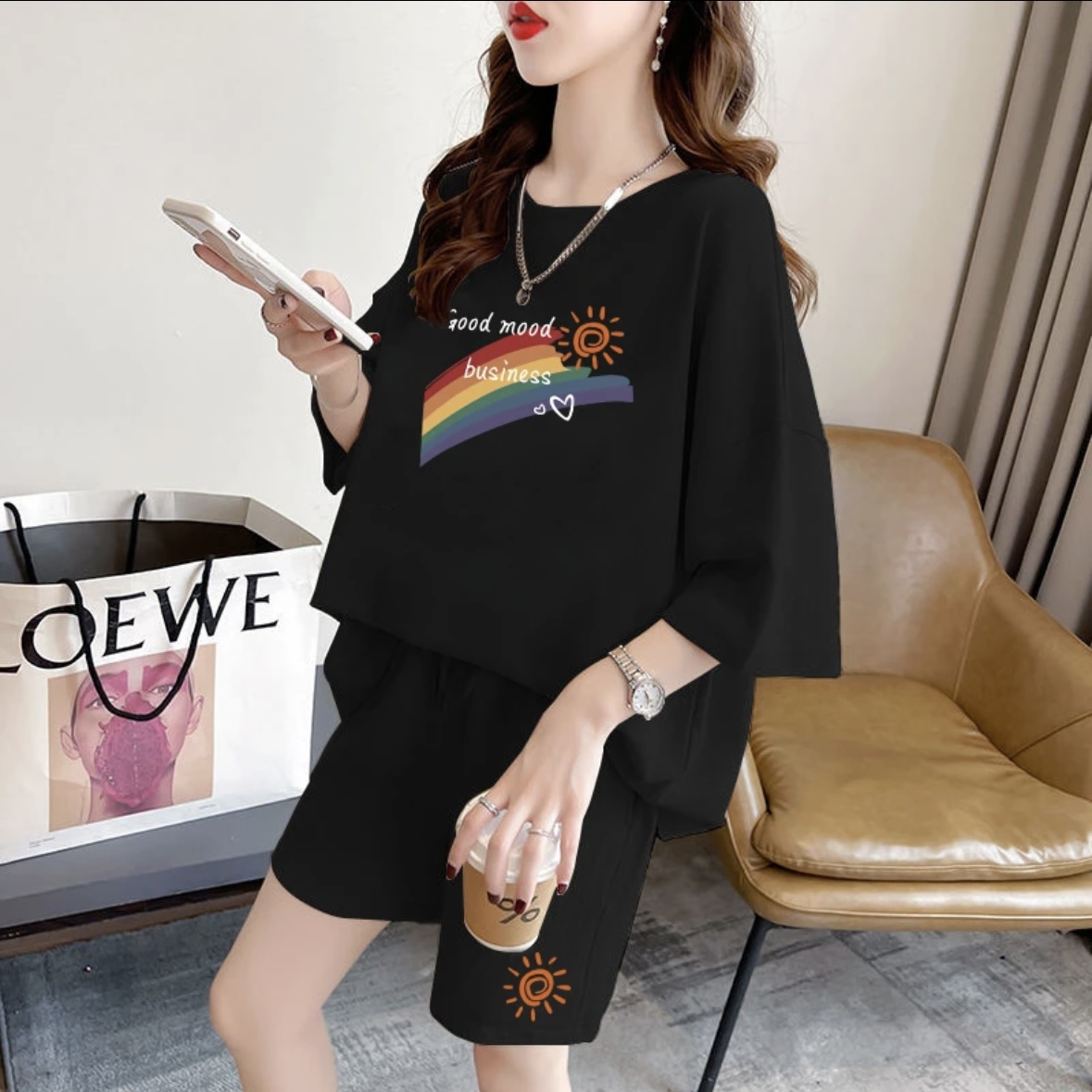 Summer Clothing Women - ชุดกางเกงขาสั้นแฟชั่นฤดูร้อนสำหรับผู้หญิง, ชุดกีฬา, เสื้อยืดแขนสั้นโอเวอร์ไซส์, ชุด 2 ชิ้น,