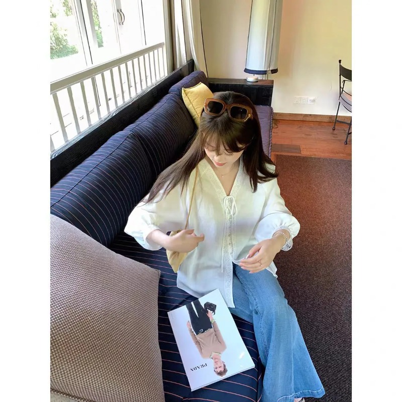 เสื้อเบลาส์ผู้หญิงสีเขียวอ่อน  - Tie Front Shirt บทวิจารณ์และราคา