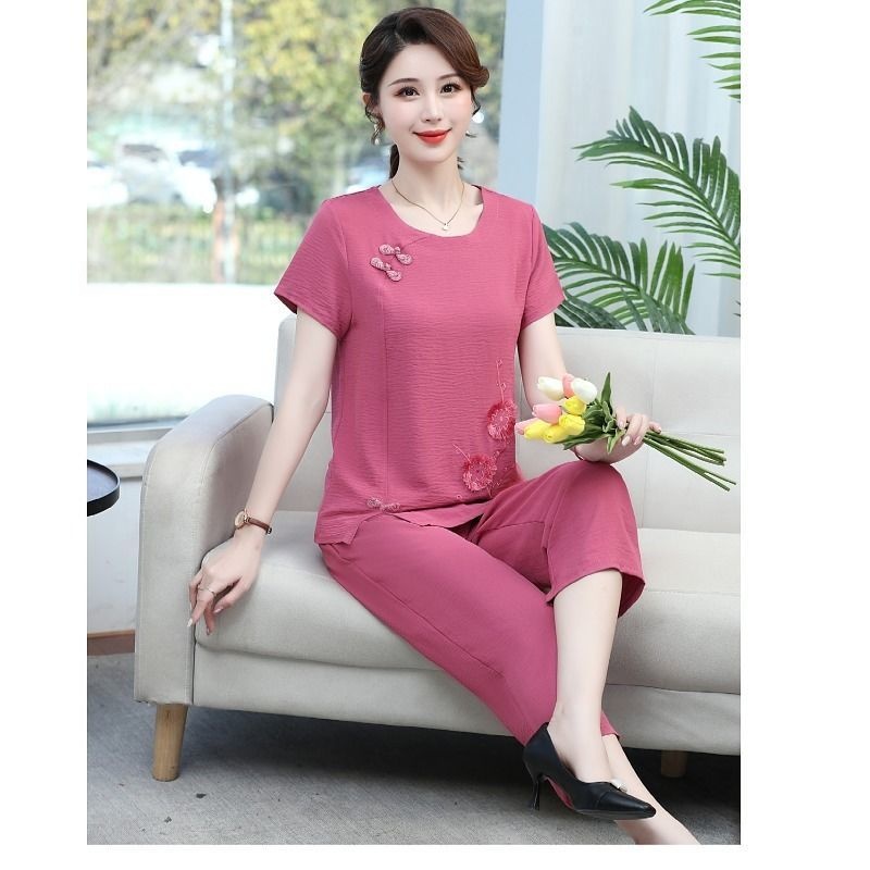 ชุดเซ็ตผ้าฝ้ายลินินแขนสั้นสำหร - Summer Clothing Over 60 บทวิจารณ์และราคา