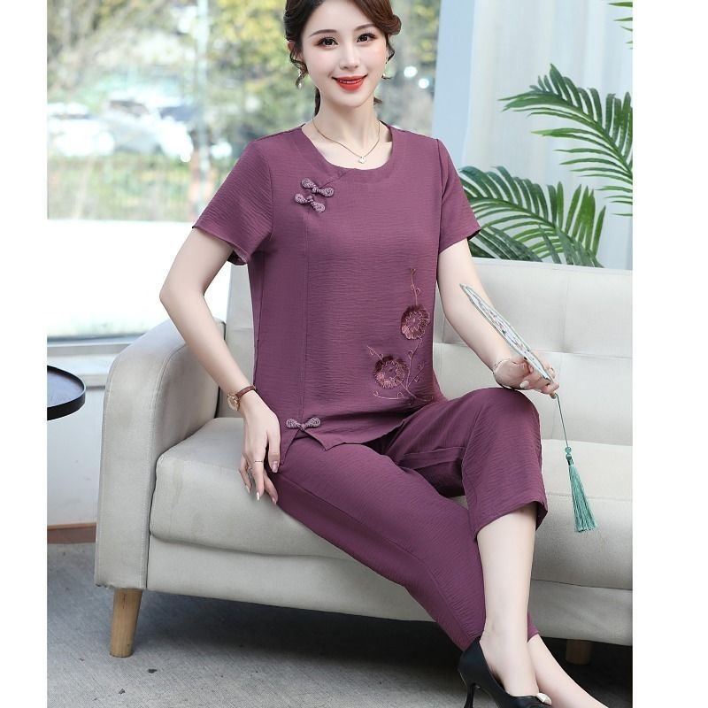 ชุดเซ็ตผ้าฝ้ายลินินแขนสั้นสำหร - Summer Clothing Over 60 บทวิจารณ์และราคา