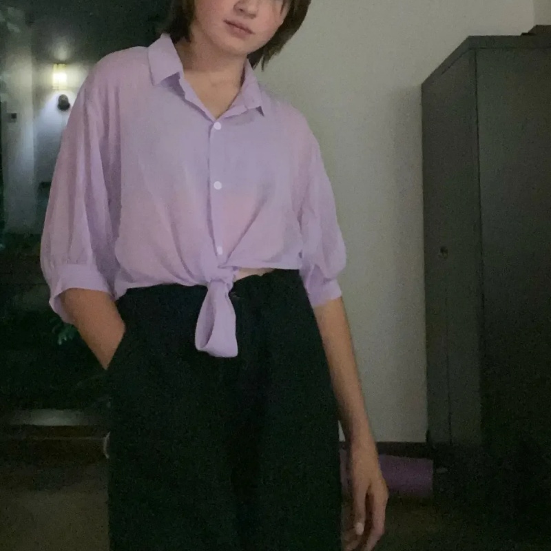 Casual หลวม Hollow เสื้อผ้าสีข - Tie Front Shirt บทวิจารณ์และราคา
