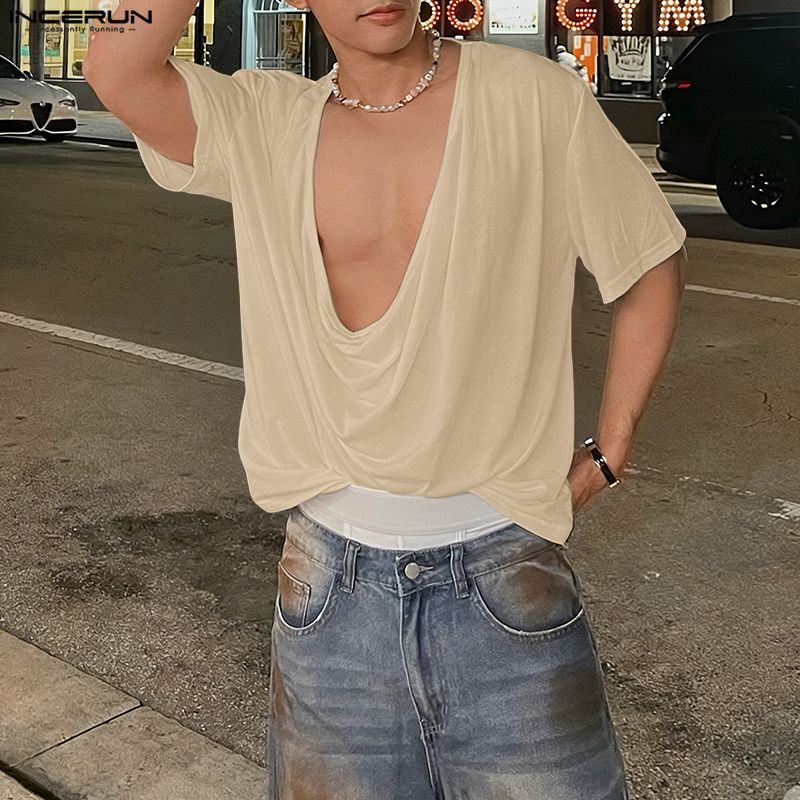 INCERUN เสื้อยืดผู้ชายสีทึบแขน - Summer Clothing Colors 2026 บทวิจารณ์และราคา