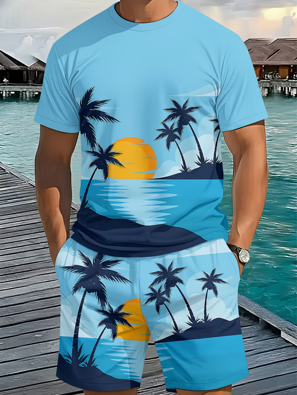 ชุดเซ็ต 2 ชิ้น ลายต้นปาล์มฮาวา - Beach Shirt Hawaiian บทวิจารณ์และราคา