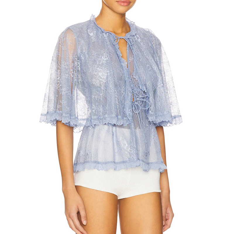 เสื้อคลุมซีทรูลูกไม้ลายดอกไม้ส - Tie Front Shirt บทวิจารณ์และราคา