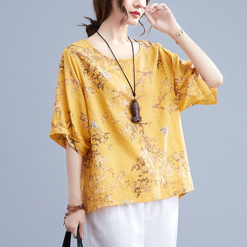 เสื้อยืดแขนสั้นผ้าฝ้ายลินินทรง - Summer Clothing Over 60 บทวิจารณ์และราคา