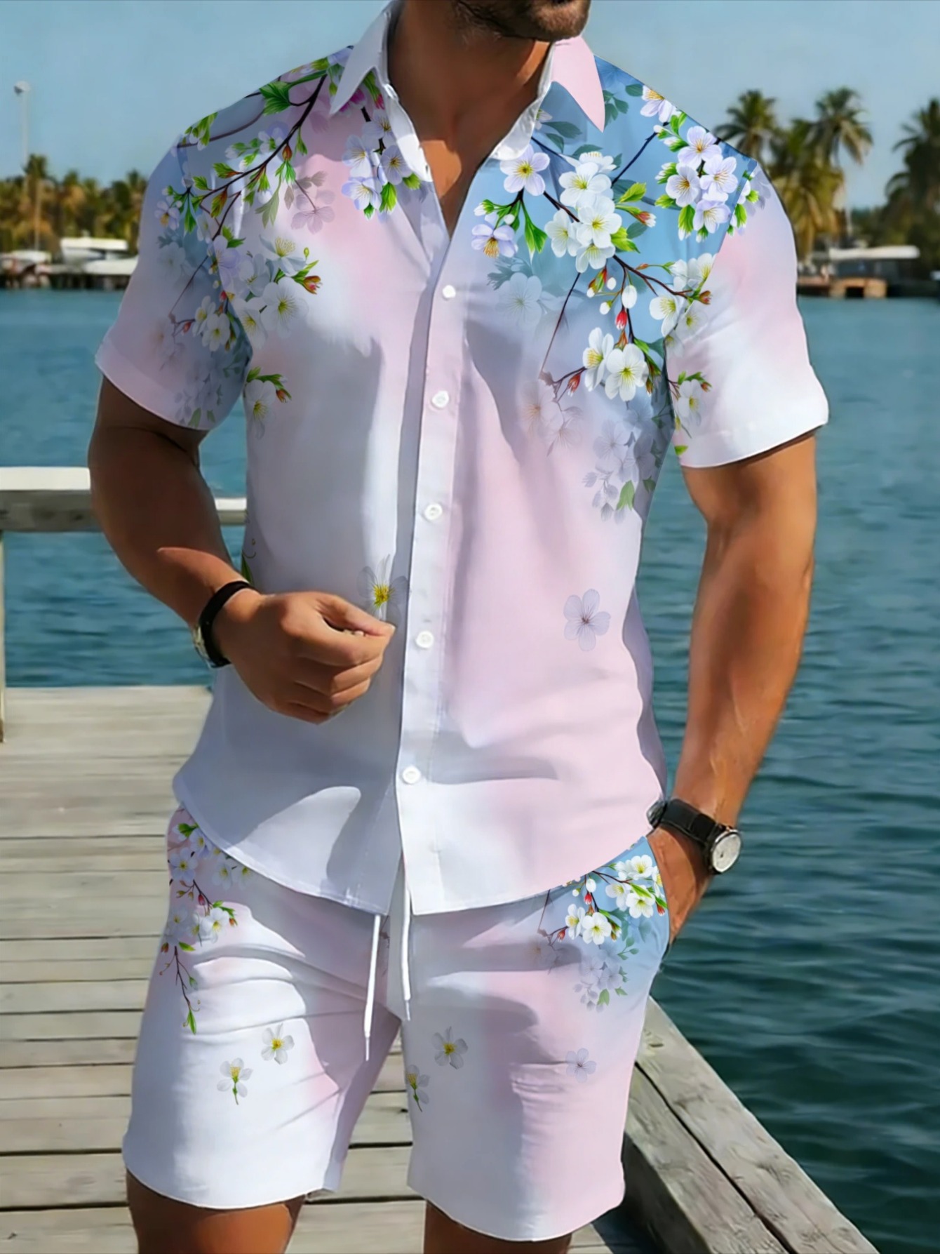 ชุดฮาวาย 2 ชิ้นสำหรับผู้ชาย ลา - Beach Shirt Hawaiian บทวิจารณ์และราคา
