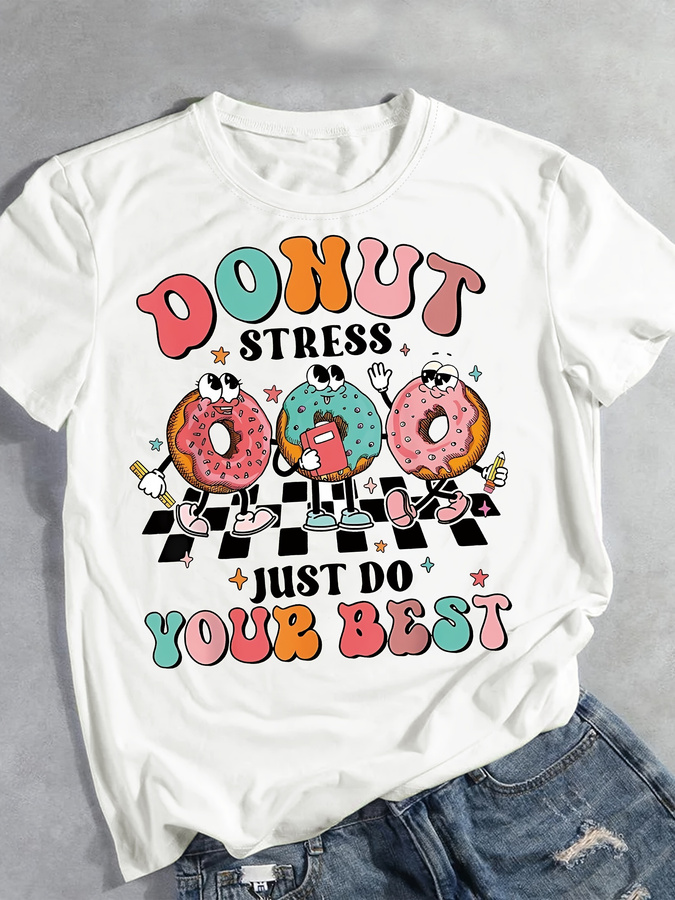 เสื้อยืดพิมพ์ลายการ์ตูนโดนัท เ - Summer Clothing Trends For Women 2026 บทวิจารณ์และราคา