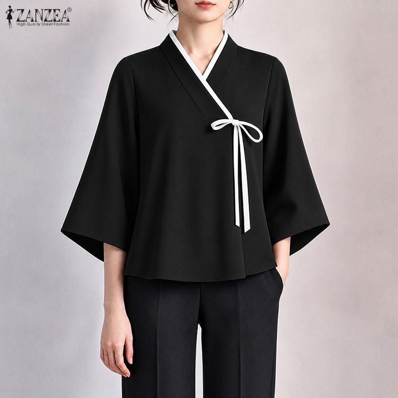 เสื้อผู้หญิงสไตล์จีน ZANZEA คอ - Tie Front Shirt บทวิจารณ์และราคา