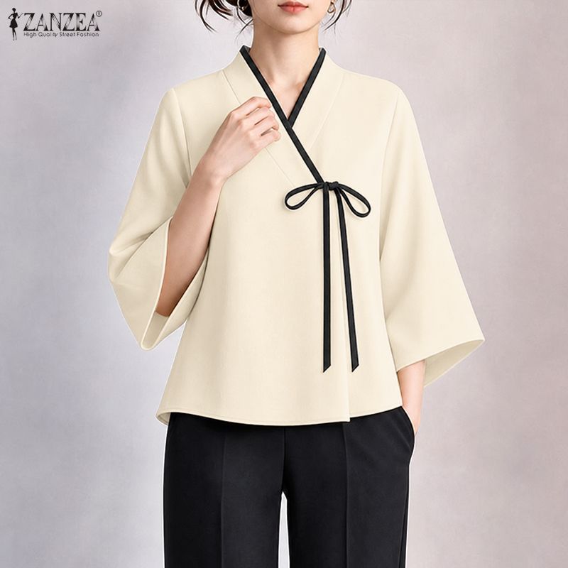 เสื้อผู้หญิงสไตล์จีน ZANZEA คอ - Tie Front Shirt บทวิจารณ์และราคา