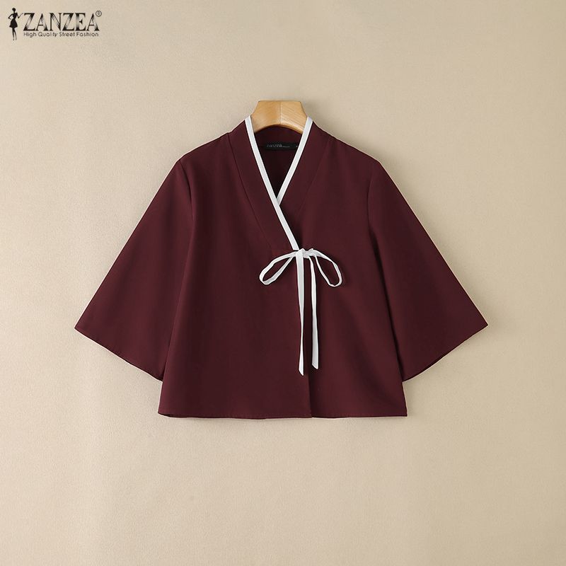 เสื้อผู้หญิงสไตล์จีน ZANZEA คอ - Tie Front Shirt บทวิจารณ์และราคา