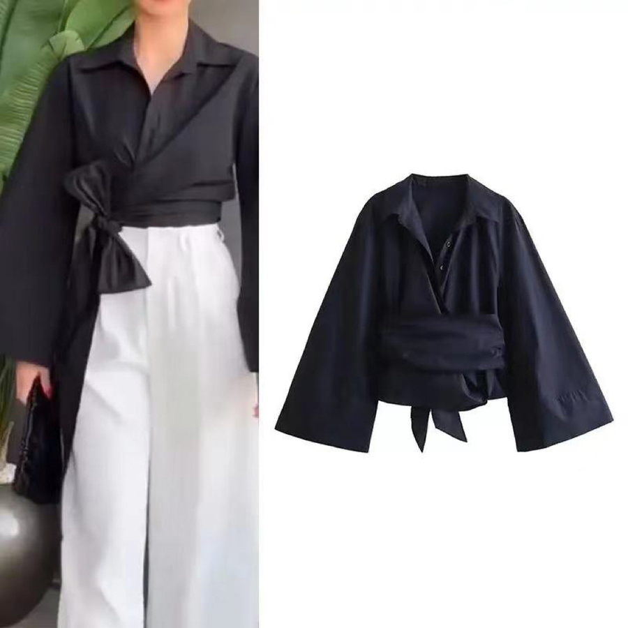 เสื้อเชิ้ตผ้าปอปลินกระดุมคู่แบ - Tie Front Shirt บทวิจารณ์และราคา