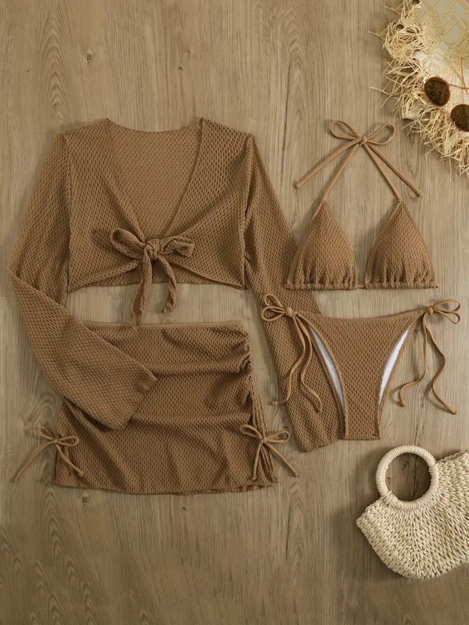 ชุดบิกินี่แบบผูกคอ 4 ชิ้น รุ่น - Swim Cover Up Mesh บทวิจารณ์และราคา