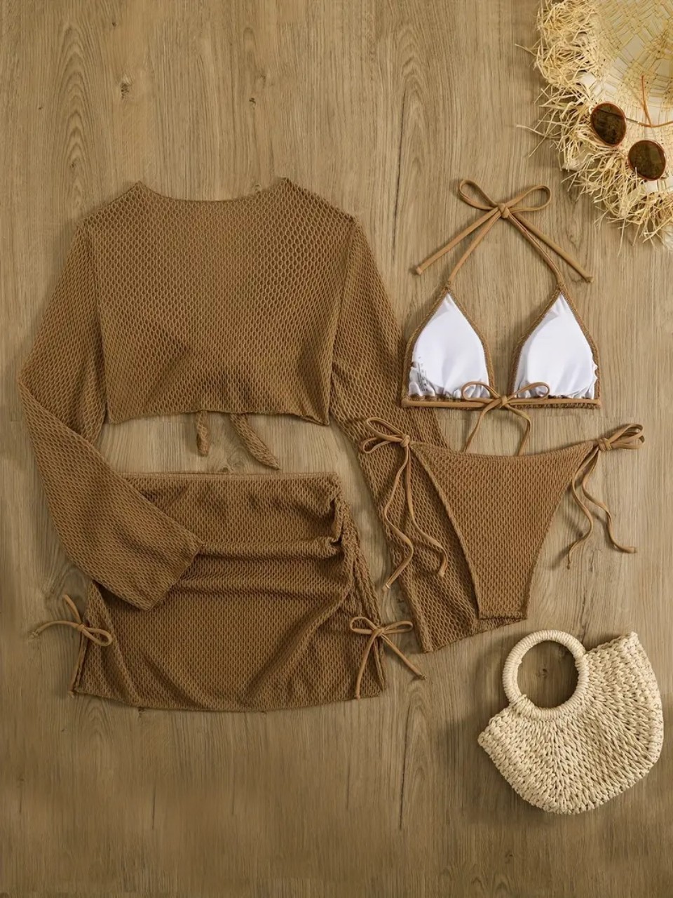 ชุดบิกินี่แบบผูกคอ 4 ชิ้น รุ่น - Swim Cover Up Mesh บทวิจารณ์และราคา