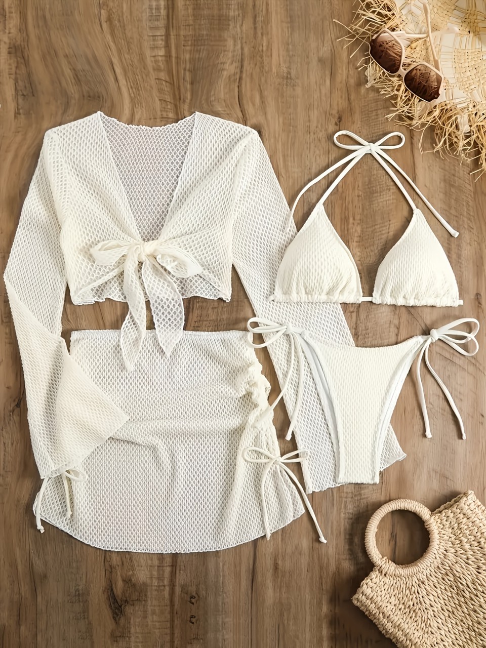 ชุดบิกินี่แบบผูกคอ 4 ชิ้น รุ่น - Swim Cover Up Mesh บทวิจารณ์และราคา