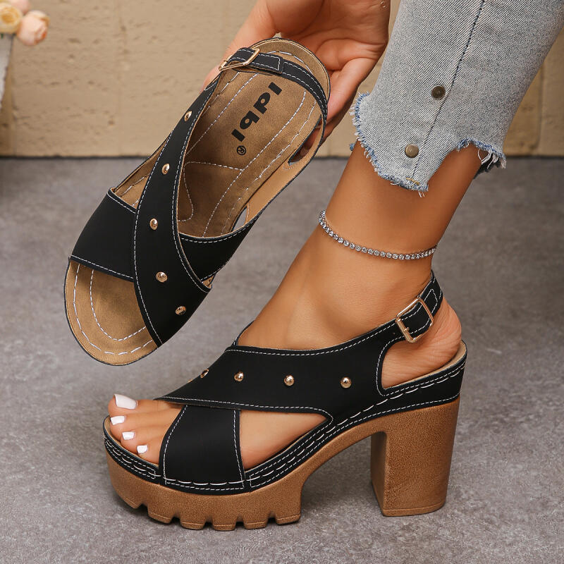 รองเท้าส้นสูงแบบวินเทจ สายไขว้ - Summer Clothing For Petite Women บทวิจารณ์และราคา